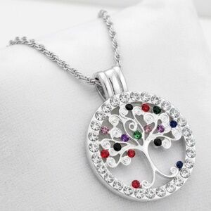 Womens Silver Tone Tree-of-Life Rhinestones Pendant Necklace‎
